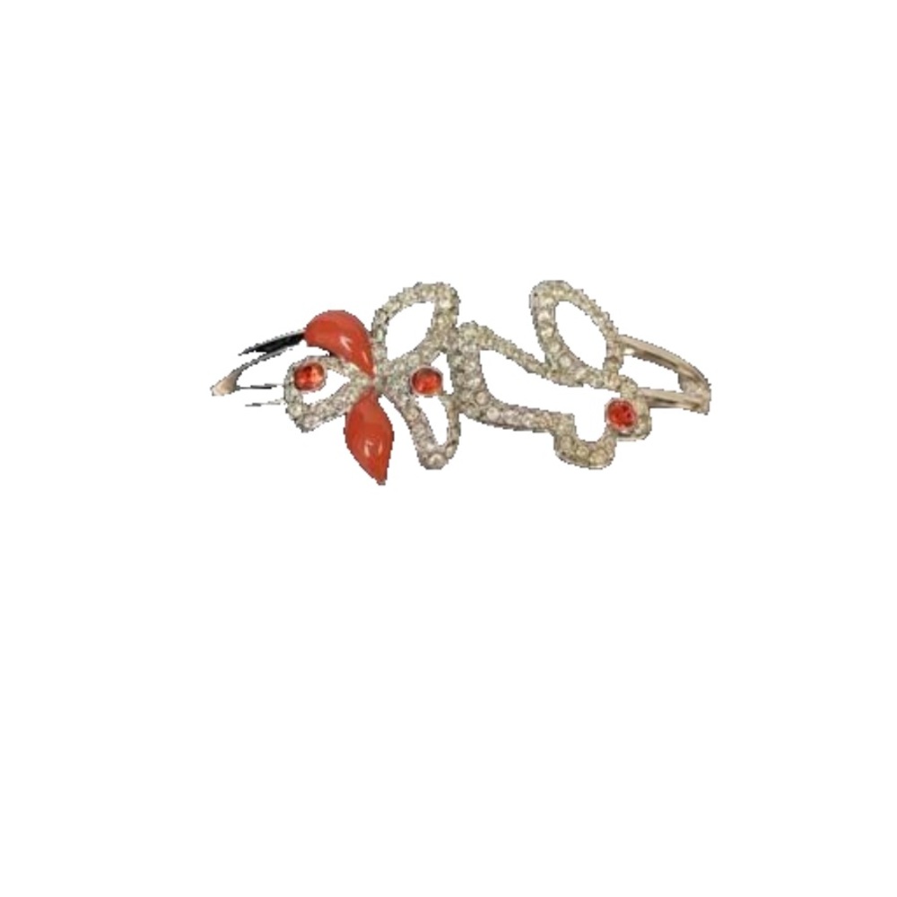 SWAROVSKI Crystal Enamel Rhodium-Plated Abstract Floral Hinged Cuff Bracelet